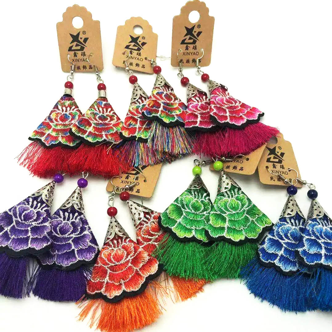 ER015 Ethnic Tassel Embroidered Earrings