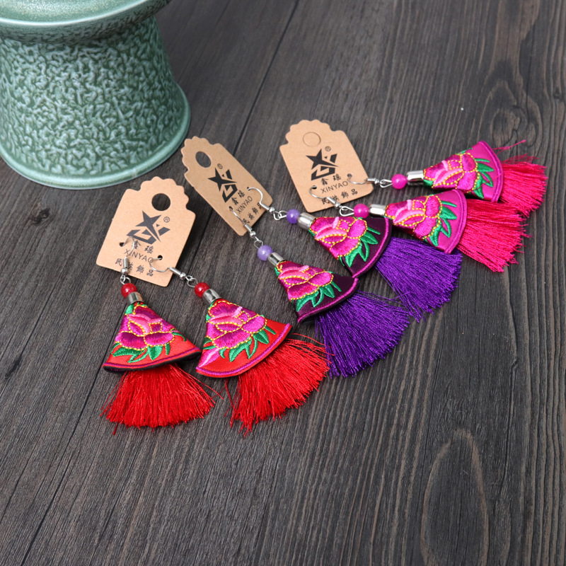 ER20 Ethnic Embroidered Tassel Earrings
