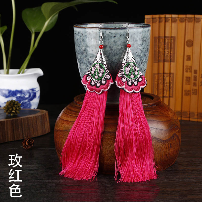 E119 Ethnic Long Tassel Earrings