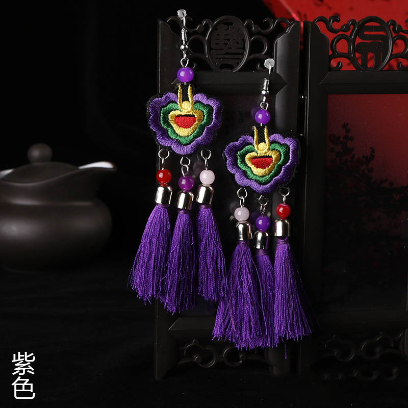 E123 Ethnic Embroidered Tassel Earrings