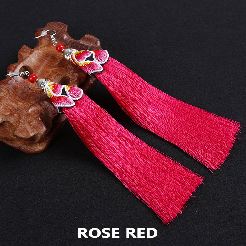 E120 Ethnic Embroidered Tassel Earrings