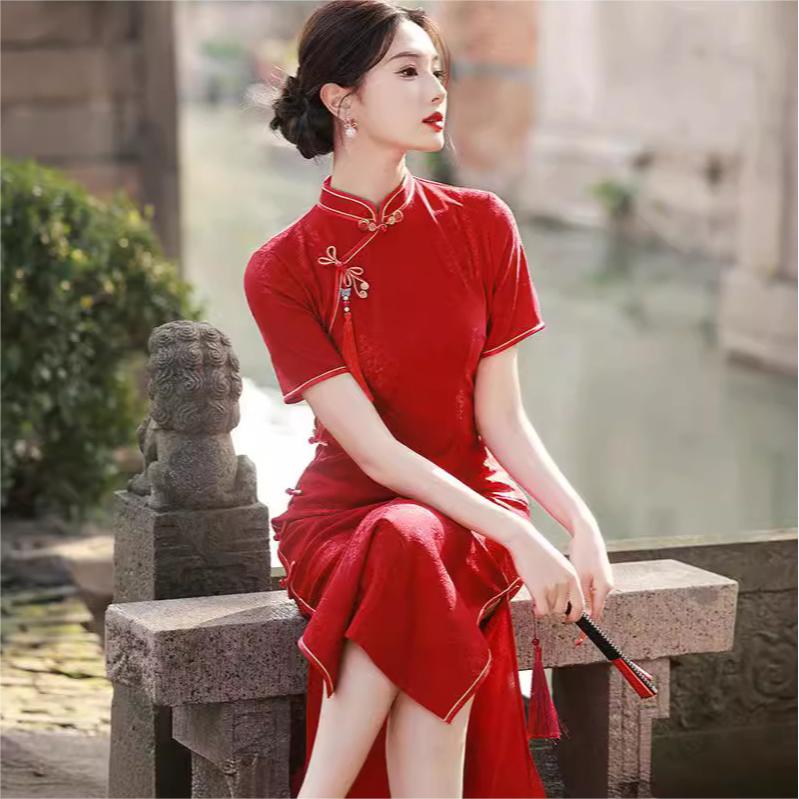 6891  red classic cheongsam dress