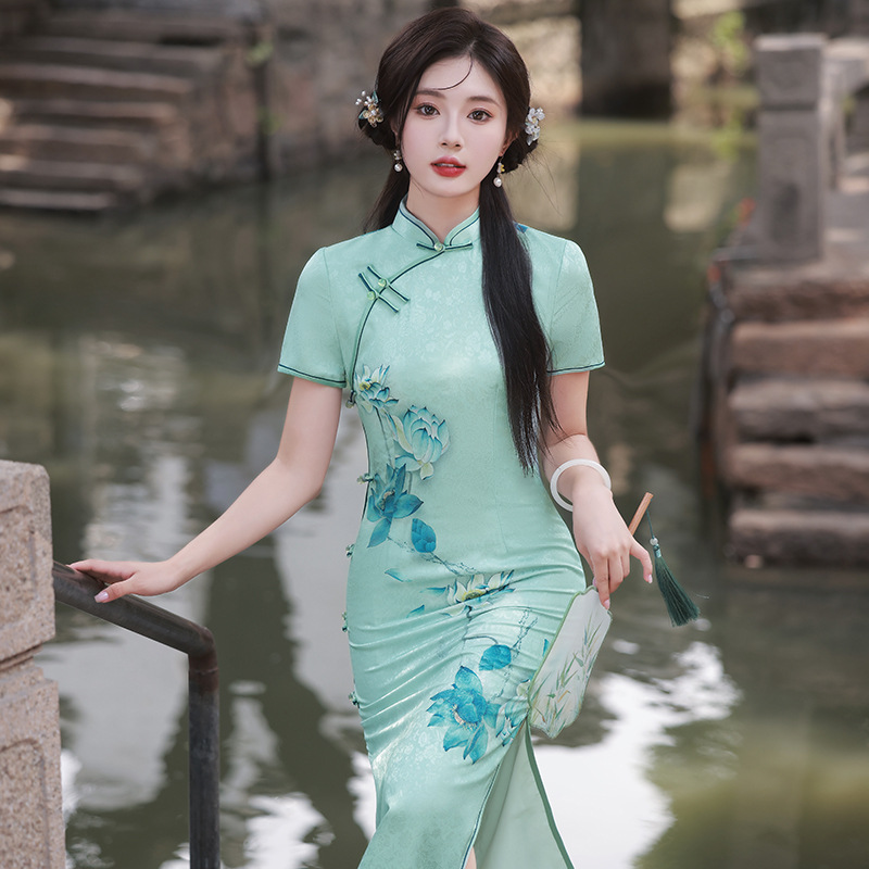 6378 Double-layer Silk Cheongsam Dress