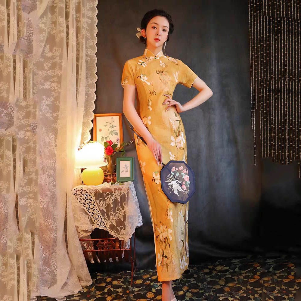 586 tencel hemp cheongsam dress
