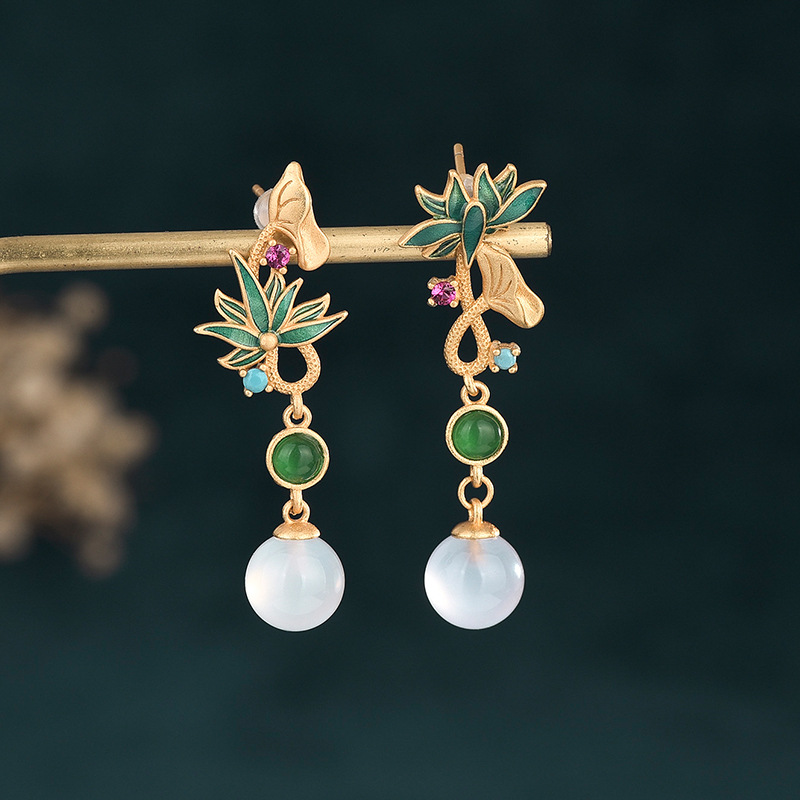 CP498 Asymmetrical Natural Jade Earrings