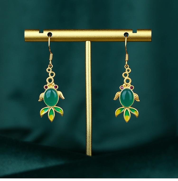 CP392 Natural Jade Koi Fish Earrings