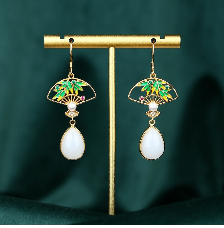 CP984 Fan Shape Jade Earrings