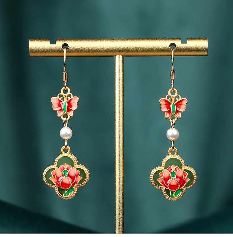 CP1046 Enamel Painted Jade Earrings