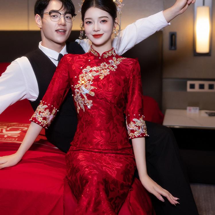 3267 Red Toasting Dress Cheongsam