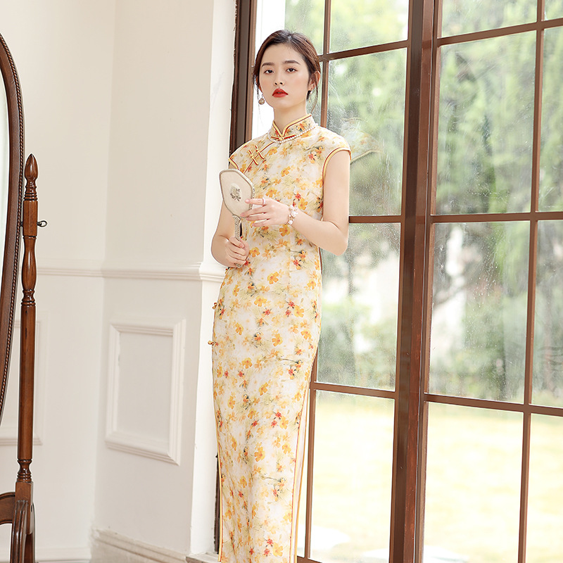 21016 New Ramie Floral Cheongsam Dress Qipao 