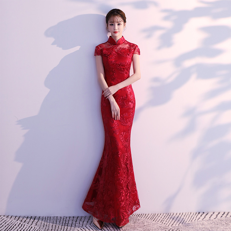 010 Red Lace Qipao Dress