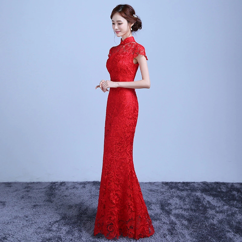 2101 Red Lace Qipao Dress