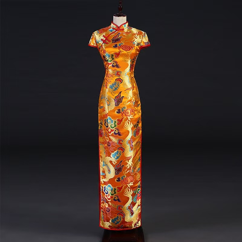 92702 NEW Yellow Qipao Dress With Dragon 