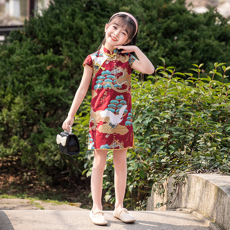 BE-07 Gold Stamping Cotton Girl's Traditional Qipao Dress