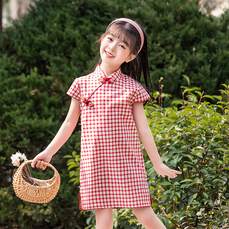 BE-06 Plaid Girl's Traditional Qipao Dress