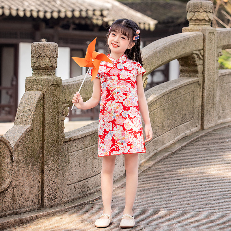 BE-08 Rose Cotton Girl's Traditional Qipao Dress