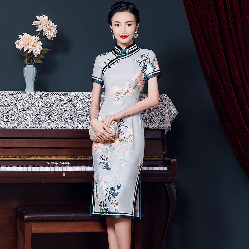 JYJ-058 Chinese Traditional Classic Silk Qipao Dress