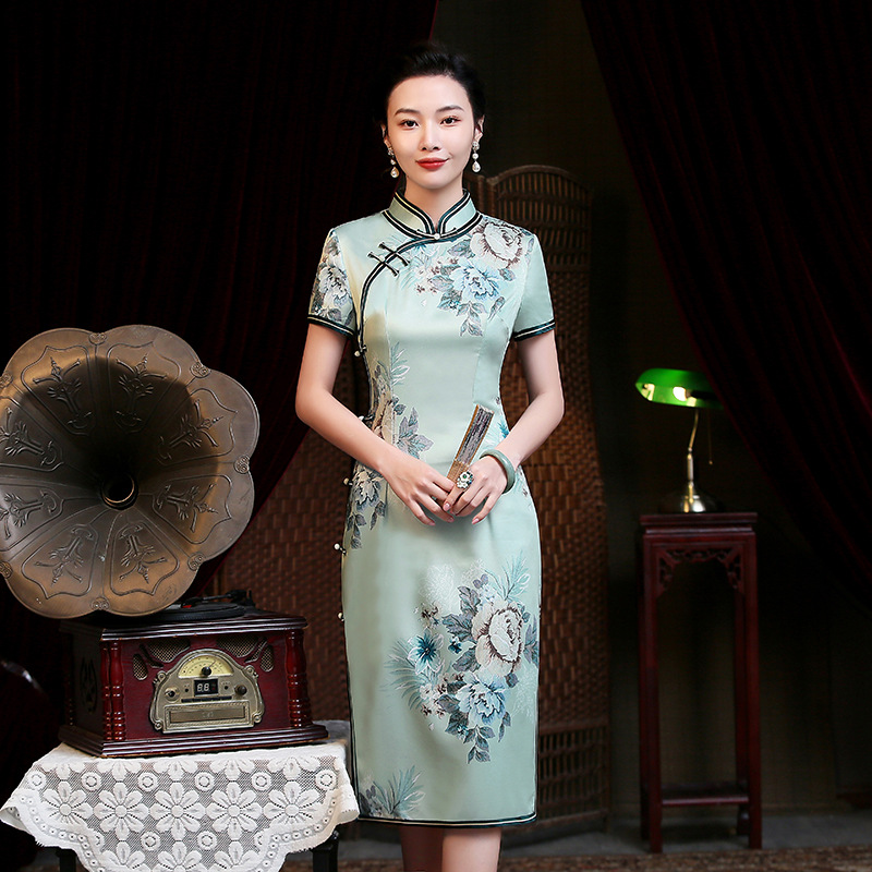 JYJ-009 Chinese Traditional Qipao Classic Silk Cheongsam Dress