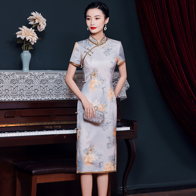JYJ-057 Chinese Traditional Qipao Classic Silk Cheongsam Dress