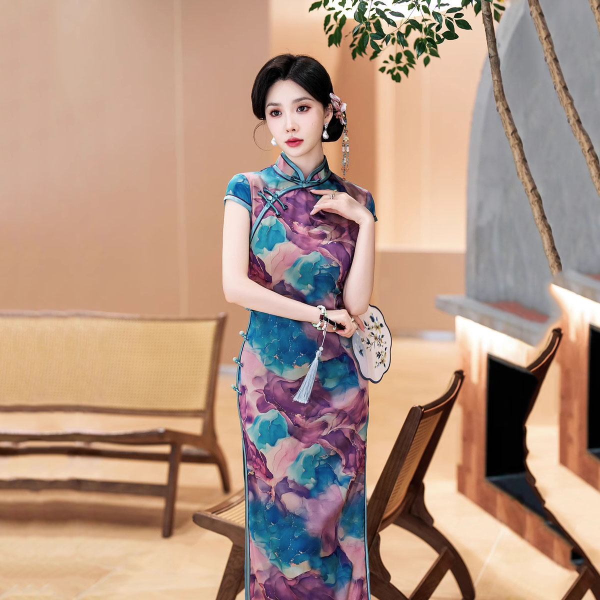 C5620 Silk Cheongsam in Unique Color