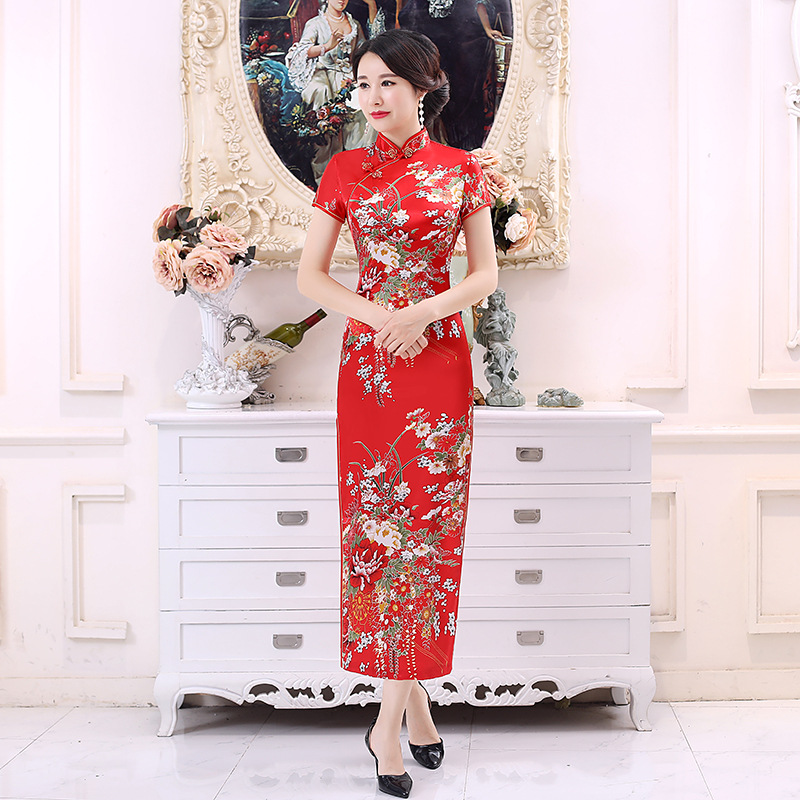 C0177-1 Red Printed Single Cheongsam Dress