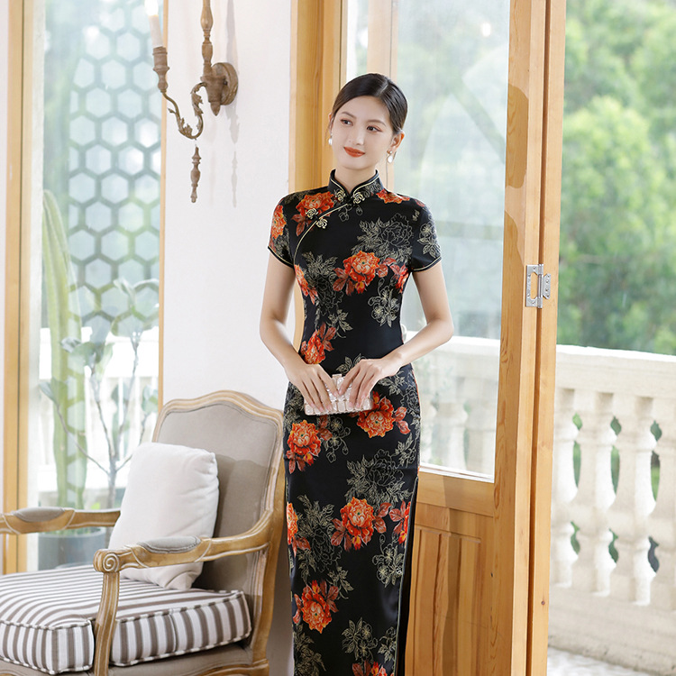 CQ6-5 Satin Cheongsam Dress