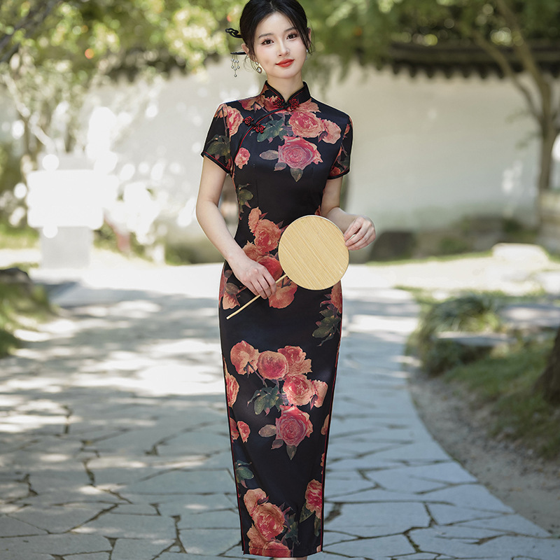 CQ15-6 Black Classical Cheongsam Dress