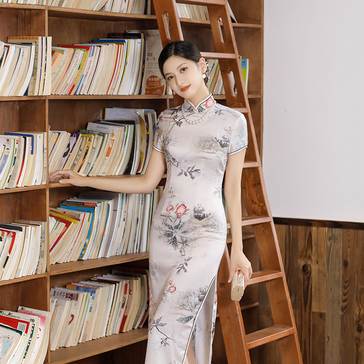 CQ6-9  Satin Cheongsam Dress