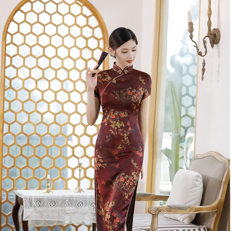CQ6-4 Satin Cheongsam Dress