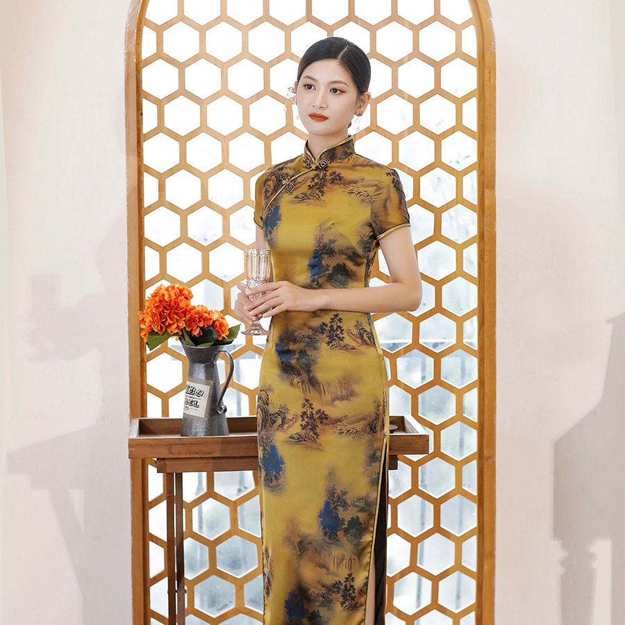 CQ6-3 Satin Cheongsam Dress