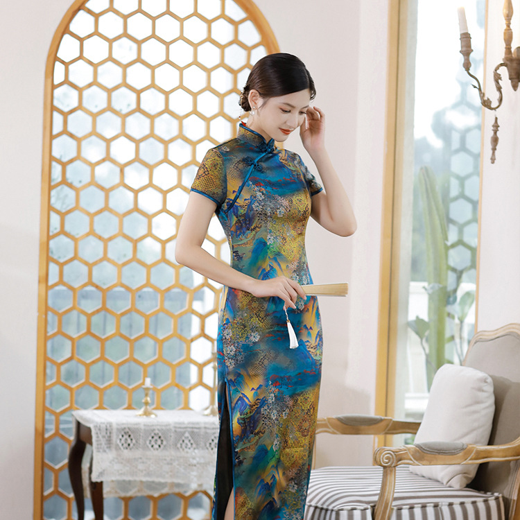 CQ6-2  Satin Cheongsam Dress