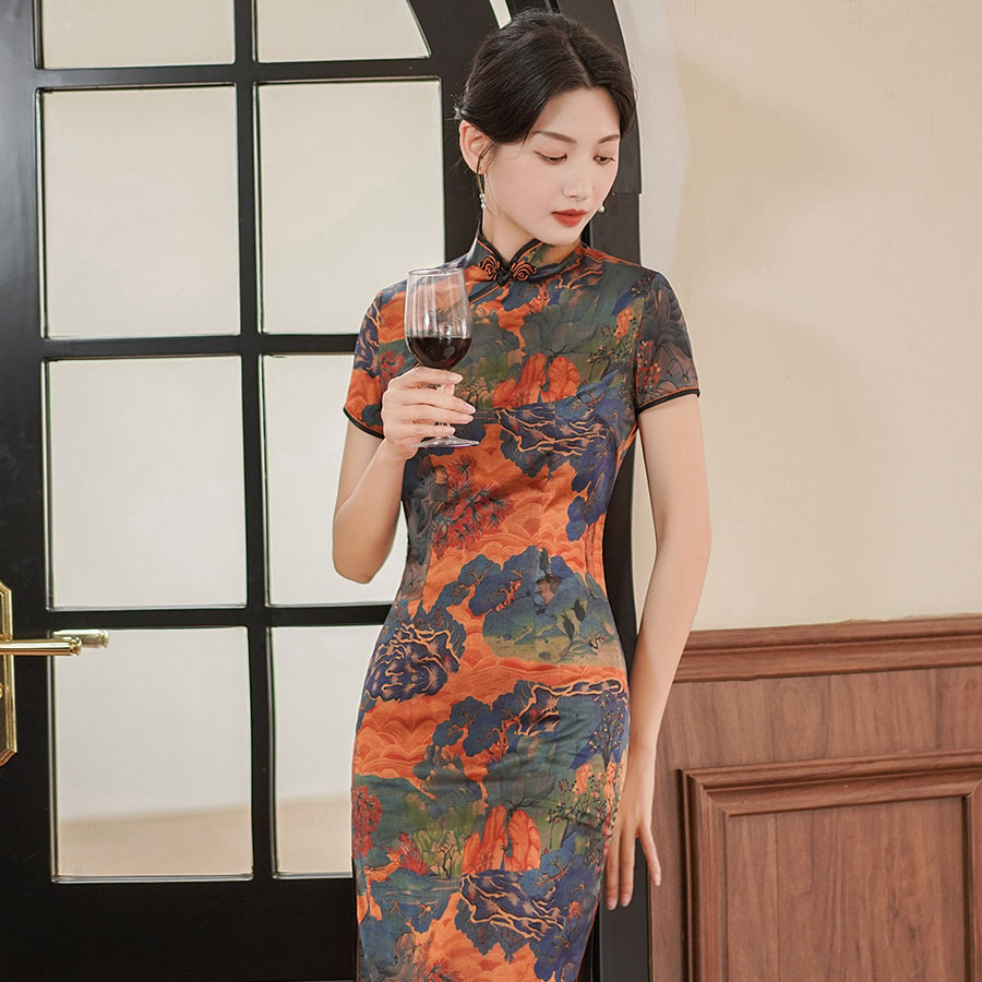 CQ11-4 Satin Cheongsam Dress