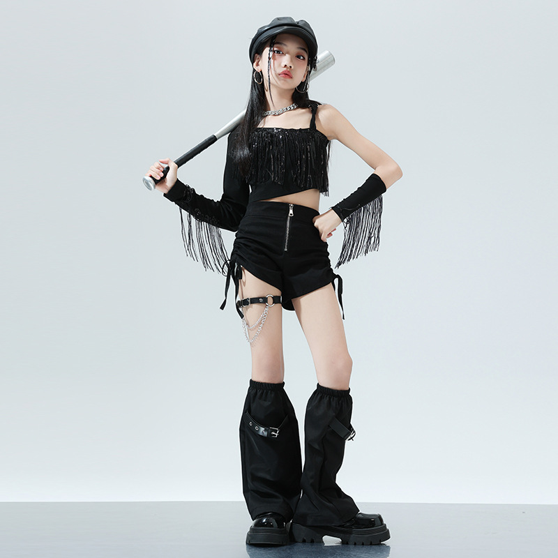 SY22+DK03 Black hip hop suit with fringe