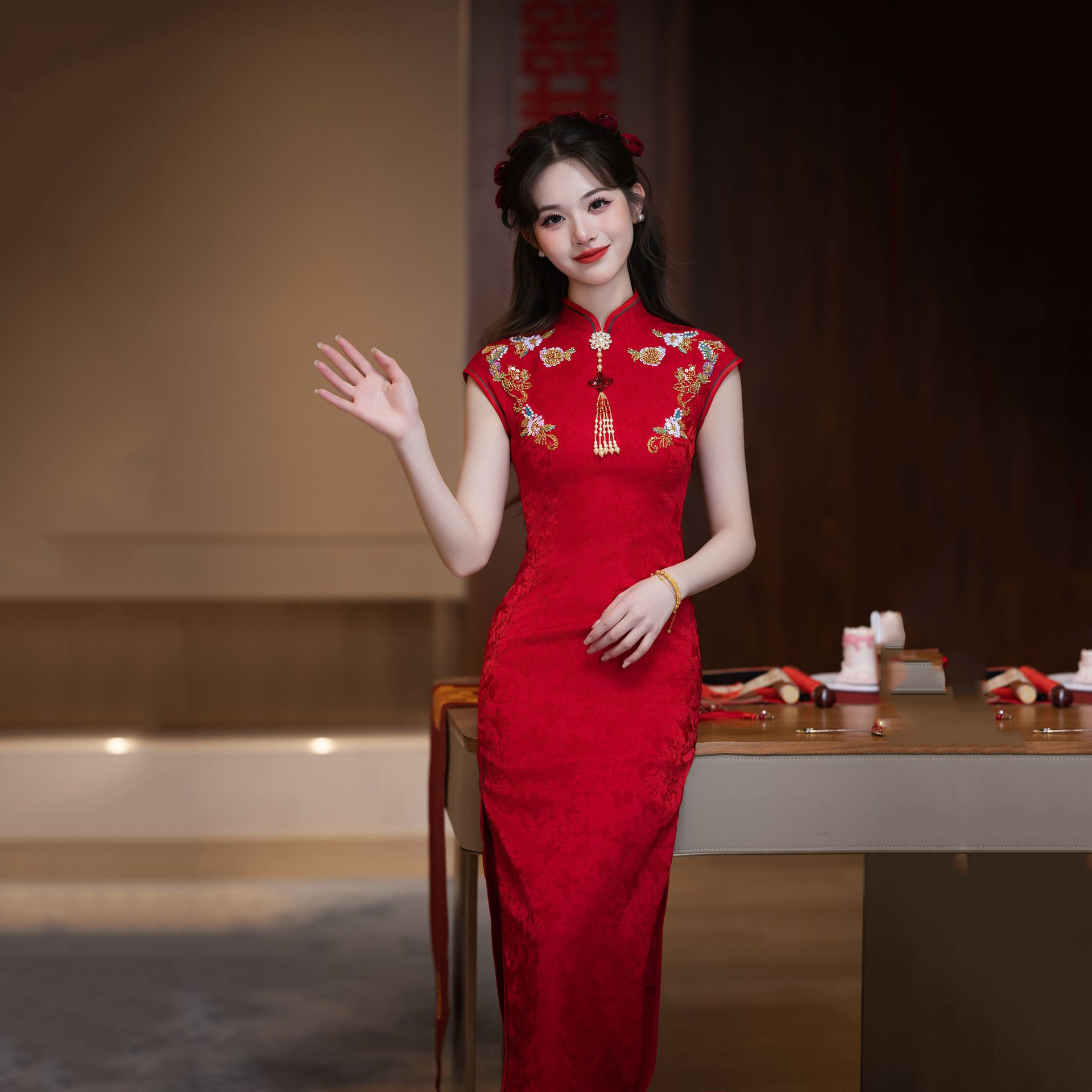 2619 Bridal Dress Red Qipao