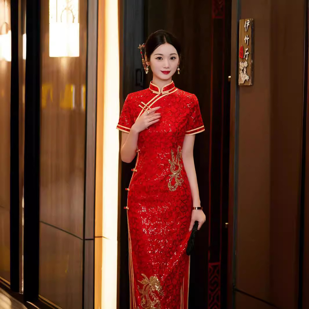 2310 Red sequined wedding dress