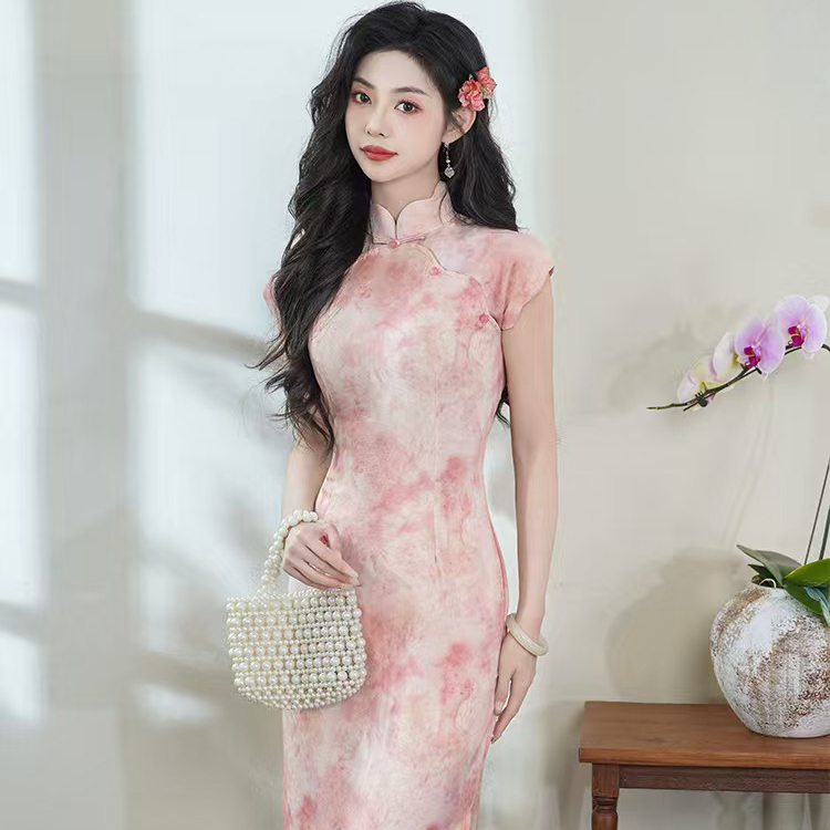 3661 Hot sale pink qipao dress