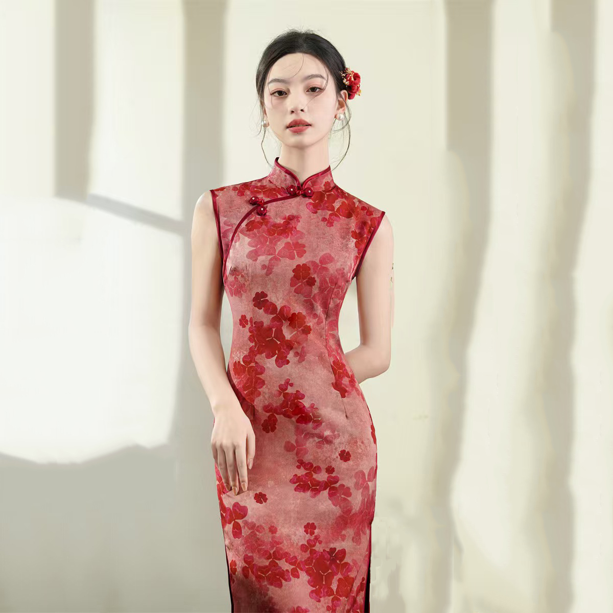 Z6064 Red Flower Qipao Dress