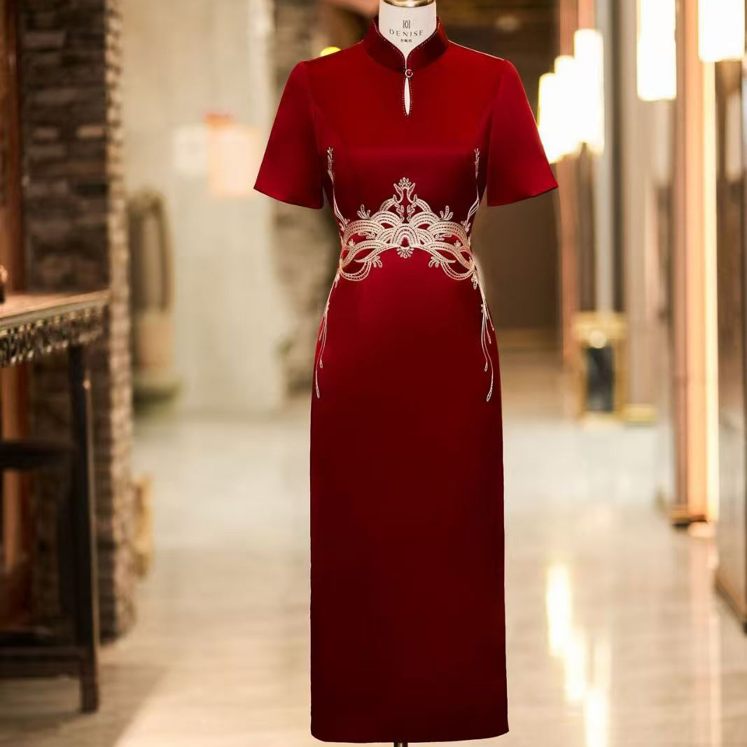 6029 red high-end acetate fabric cheongsam