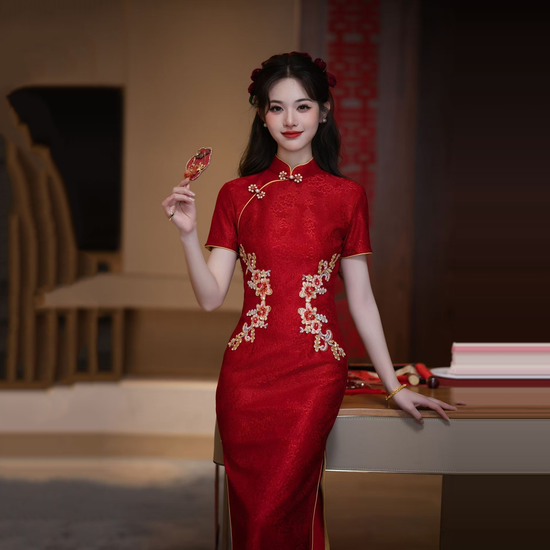 2539 red wedding qipao 