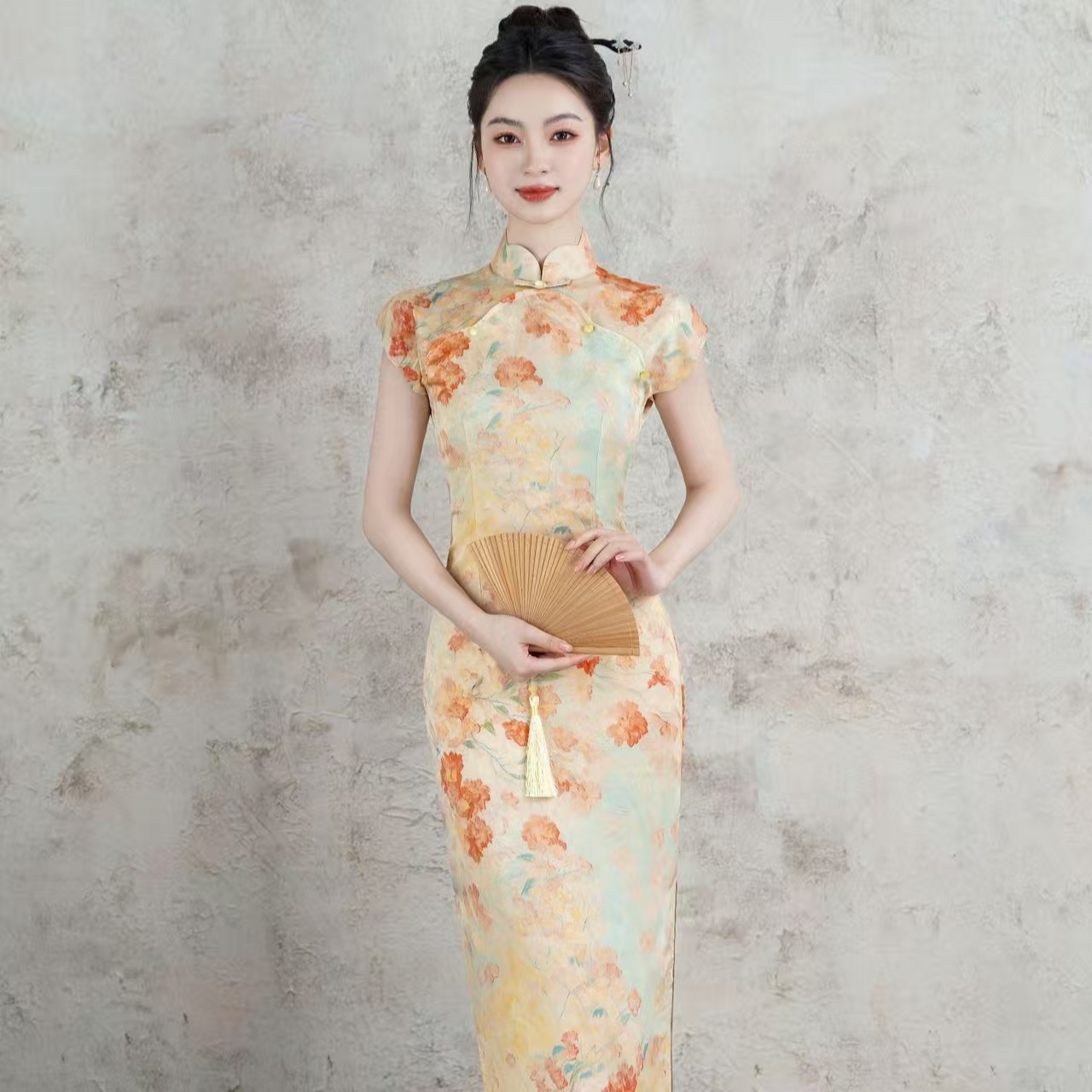 1081 flower qipao dress