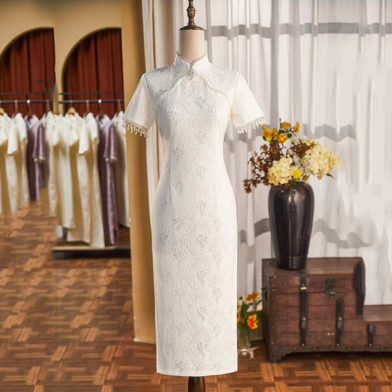 47606 white lace wedding dress