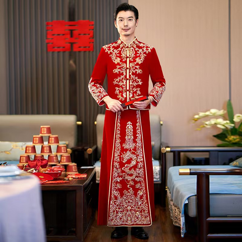 HQ-032 Xiuhe Men's Clothing Groom's Costume Tang Suit