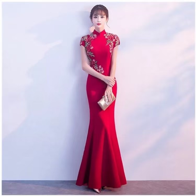 120702 Red Dress With Embroider Qipao Cheongsam