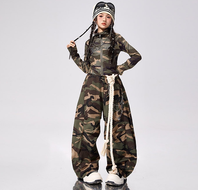 2511 Camouflage Clothing Jazz Dance Costume Girl's Hip Hop Outfit