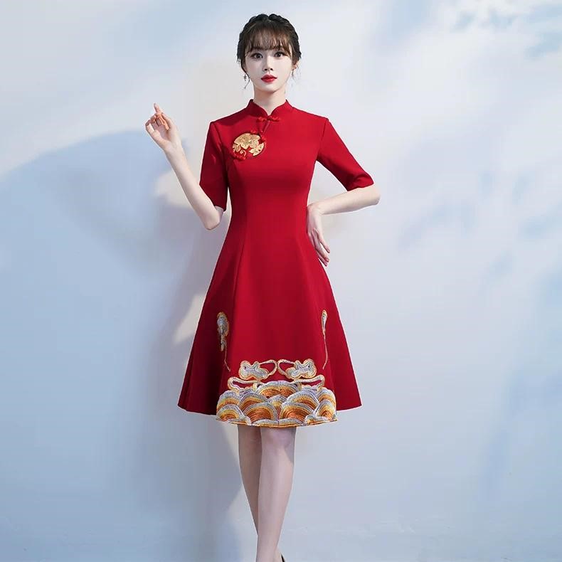 FDG210749 Bridal Dress/Red Cheongsam/Qipao