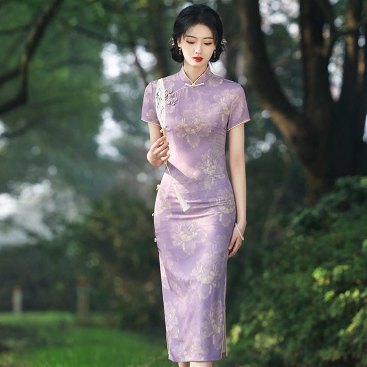 Q66 Purple Classic Cheongsam Dress