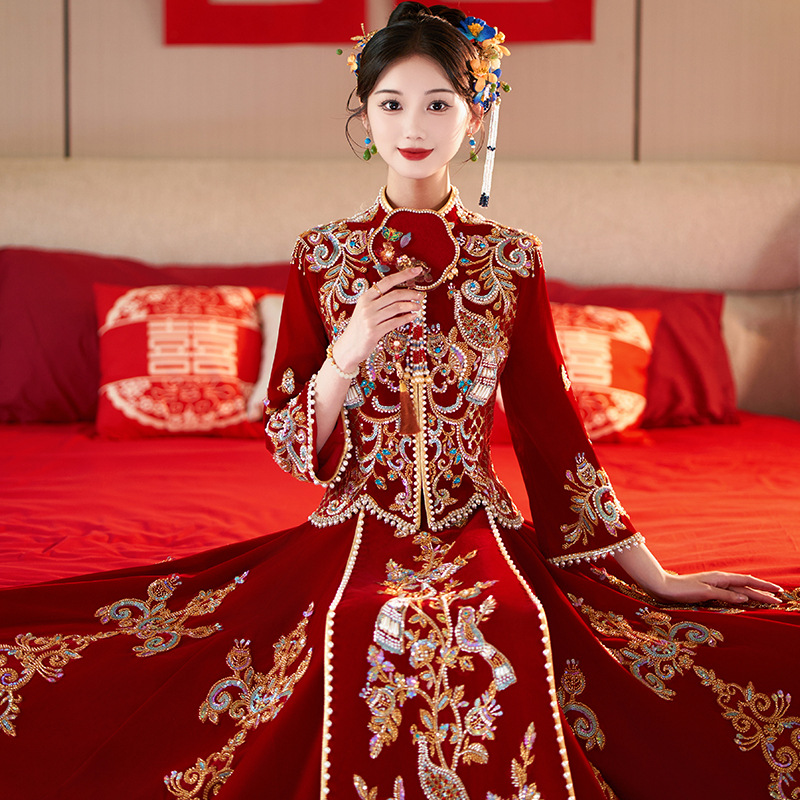 N-505 Red Qun Kwa/Bridal Dress/Cheongsam/Chinese Traditional Clothing 