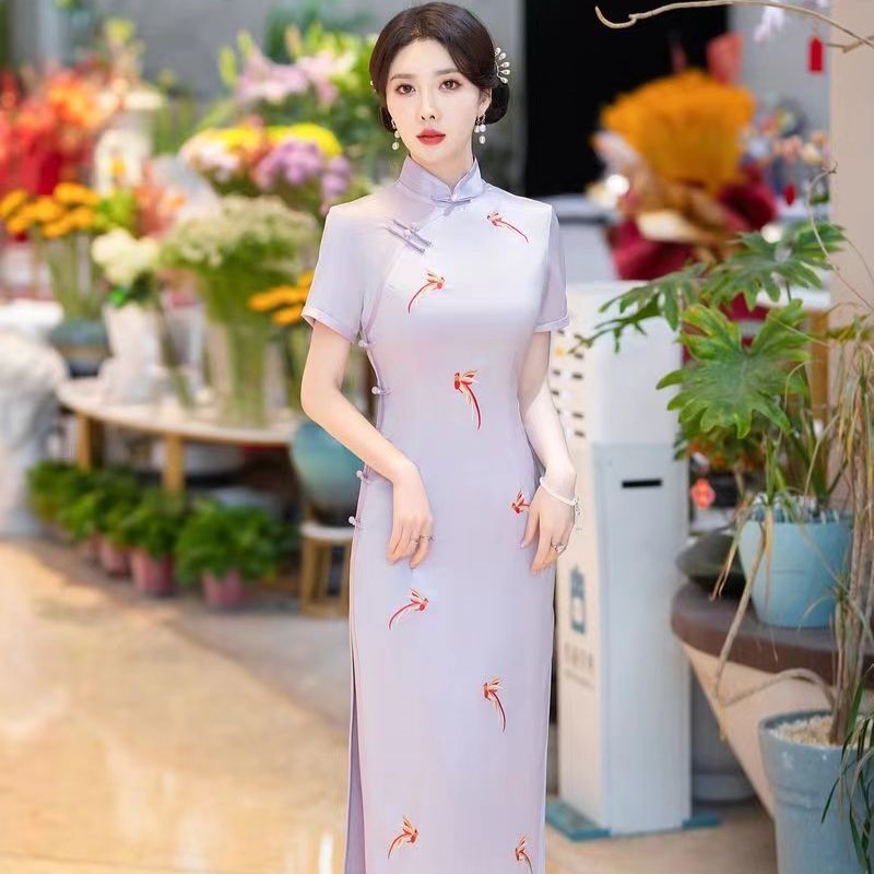 C3235 chinese traditonal dress silk cheongsam