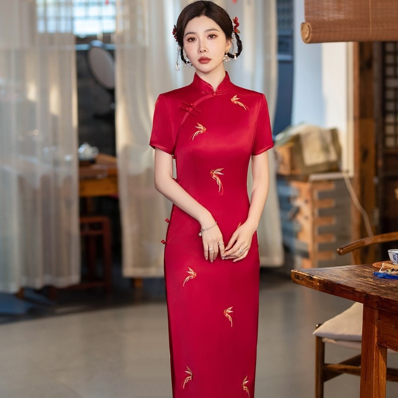 C3222 chinese traditonal dress red cheongsam