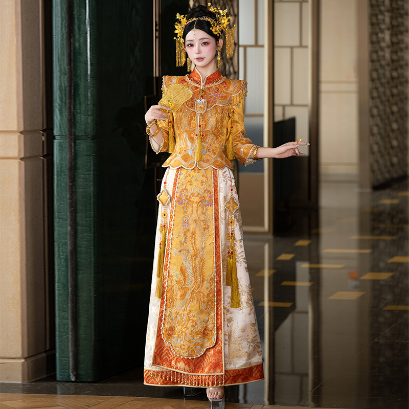 N-1065 Golden Qun Kwa/Bridal Gown/Cheongsam/Qipao